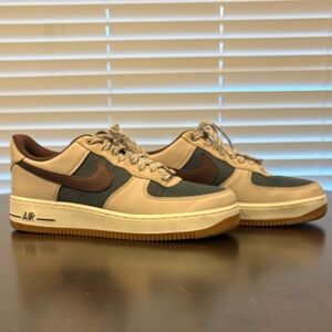 Stylish Beige and brown Nike Air Force Ones Size 10